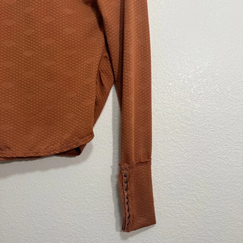 ☀️ FREE PEOPLE Penny Plunge Neck Stretch Wrap Long Sleeve Top Burnt Orange